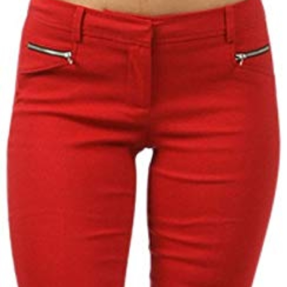 Imagenation Red Solid Formal Pants Faux Zipper Pockets Size S EUC